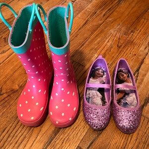 Bundle- Carter's Pink Rain Boots(size12) and Purple Glitter Flats(size 12.5)